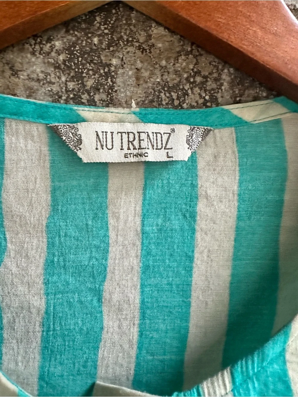 Linen Striped Turquoise and White Tunic Kurta Swimsuit coverup with pockets - Picture 4 of 8